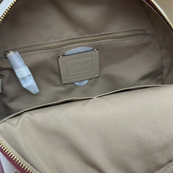 Coach Court Stripe Heart Motif Pebble Leather Chalk White Backpack NWT - Picture 10 of 16